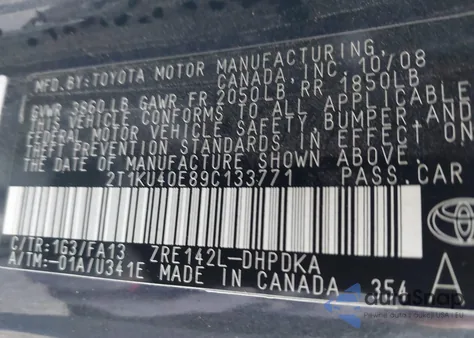 2009 Toyota Matrix из США, поврежденный, VIN 2T1KU40E89C133771